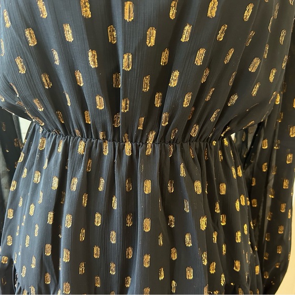 O.P.T. Black & Metallic Gold Fleck Chiffon Mini Dress Size M - Picture 9 of 12